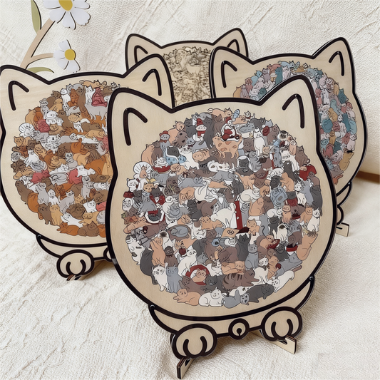 🎁 Vendita natalizia 50% DI SCONTO🎅Puzzle in legno a forma di gatto in colori Morandi, 135 pezzi