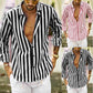【Acquista 2 spedizione gratuita】Manica lunga button down a righe in cotone e lino da uomo