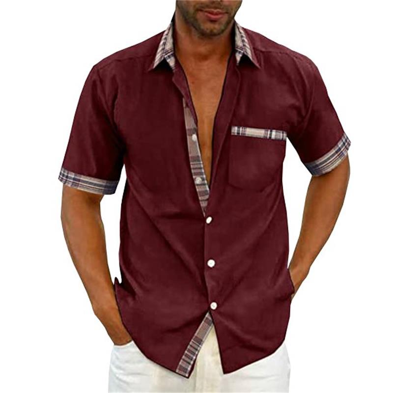 Camicia estiva casual da uomo con colletto scozzese-7