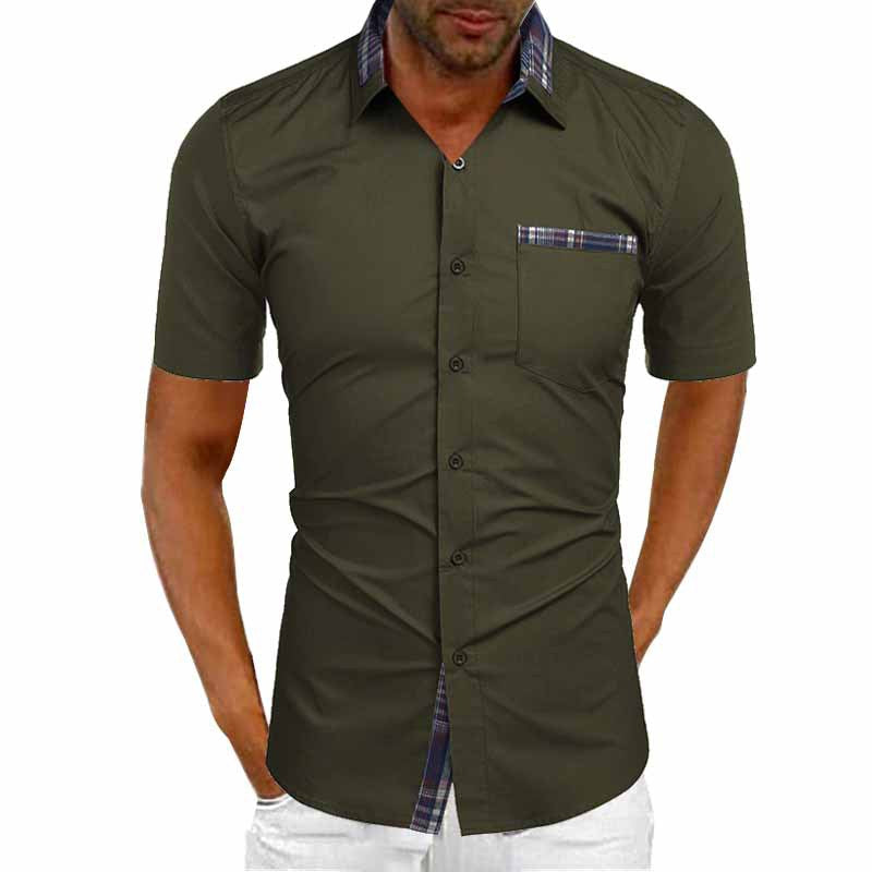 Camicia estiva casual da uomo con colletto scozzese-8