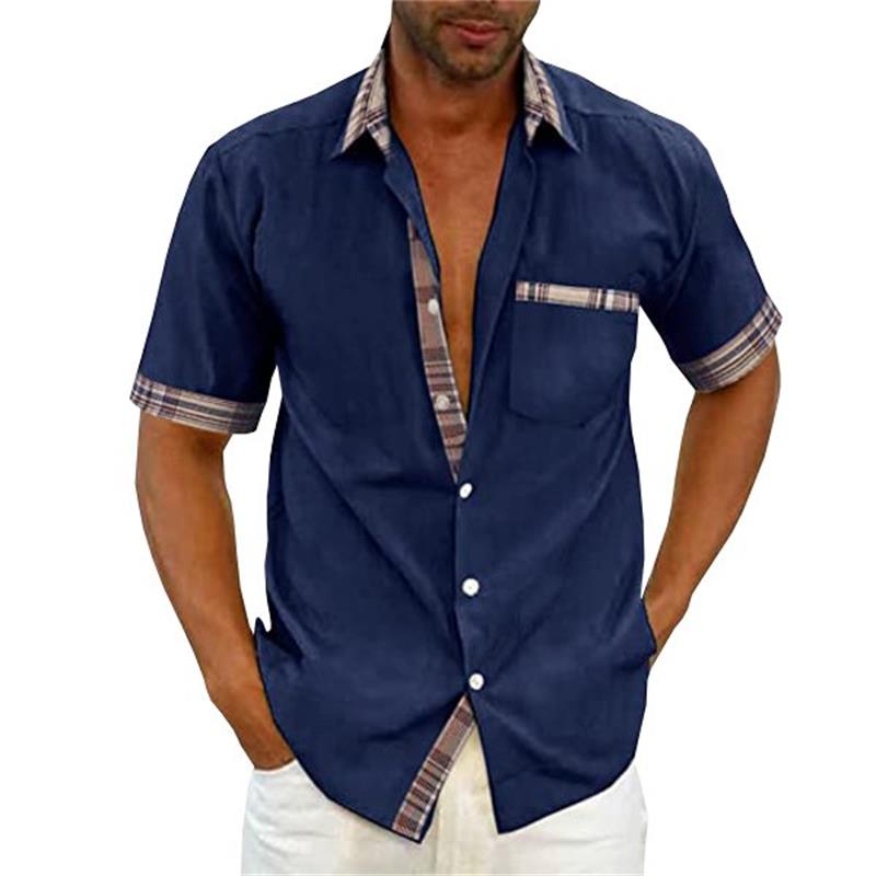 Camicia estiva casual da uomo con colletto scozzese-2